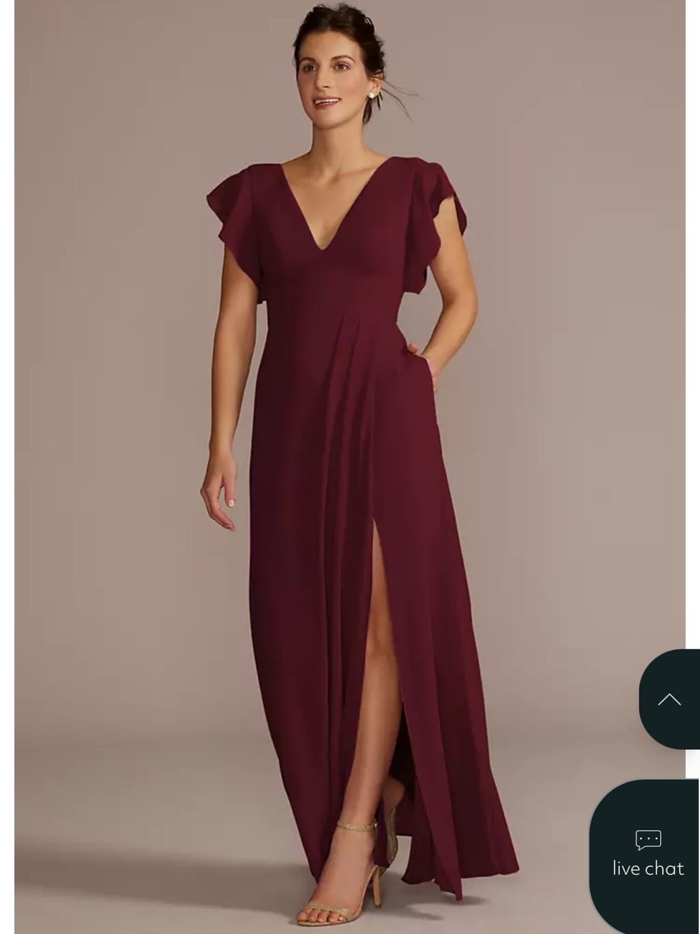 Women's V-Neck Flutter Sleeve Maxi Dress in Burgundy